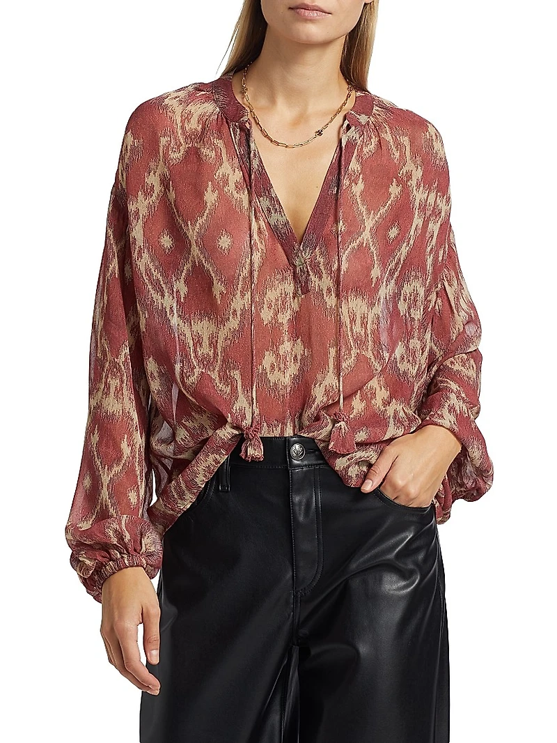 Menaelle Printed Tieneck Blouse