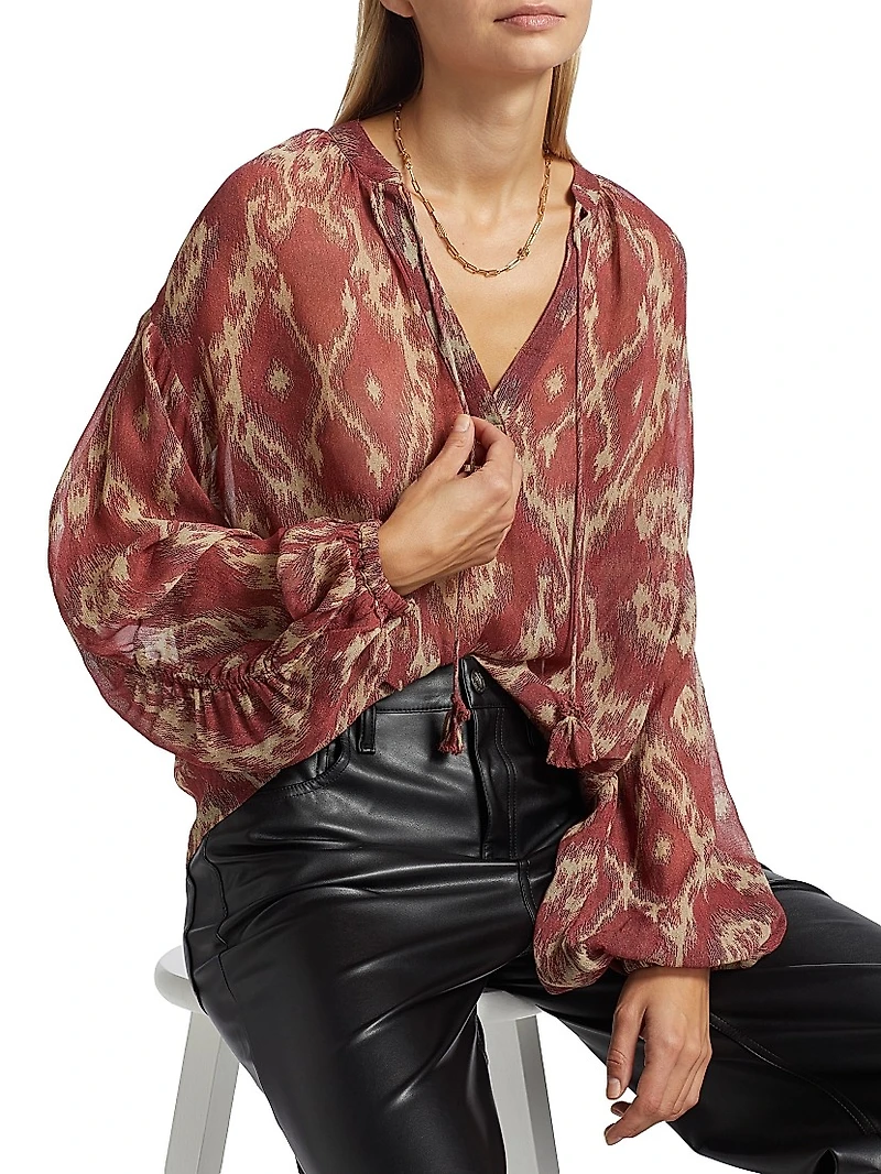 Menaelle Printed Tieneck Blouse