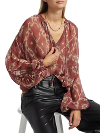 Menaelle Printed Tieneck Blouse