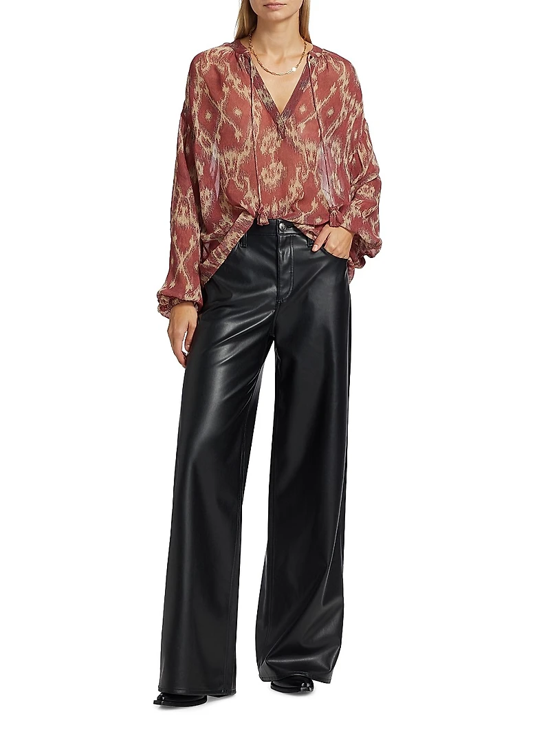 Menaelle Printed Tieneck Blouse