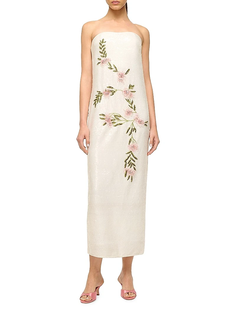 Casey Embroidered Floral Strapless Cocktail Dress