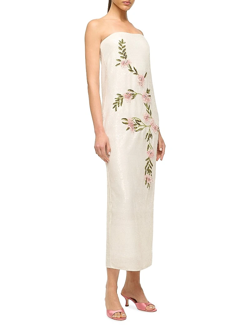 Casey Embroidered Floral Strapless Cocktail Dress