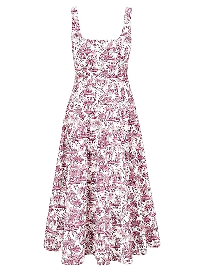 Wells Tropical Toile Midi-Dress