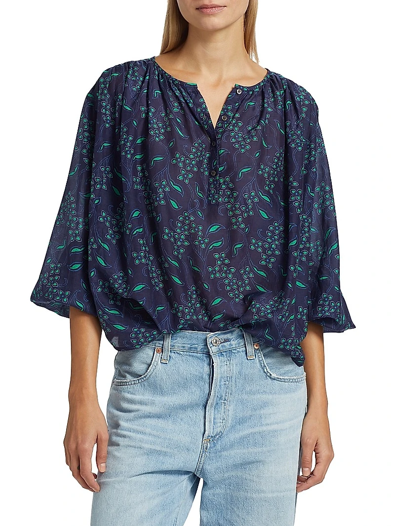 Felice Printed Cotton & Silk Peasant Top