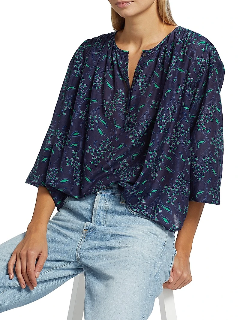 Felice Printed Cotton & Silk Peasant Top