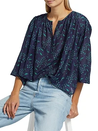 Felice Printed Cotton & Silk Peasant Top