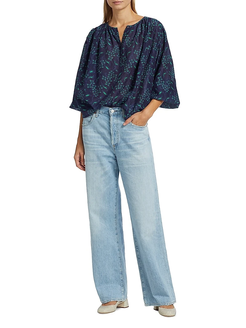 Felice Printed Cotton & Silk Peasant Top