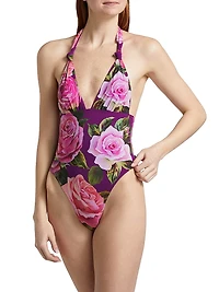 Floral Deep V-Neck One-Piece Swimsuit