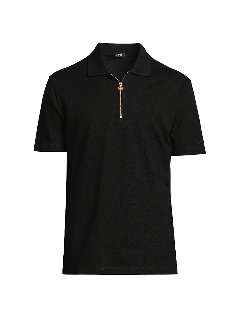 Embroidered Quarter-Zip Polo Shirt