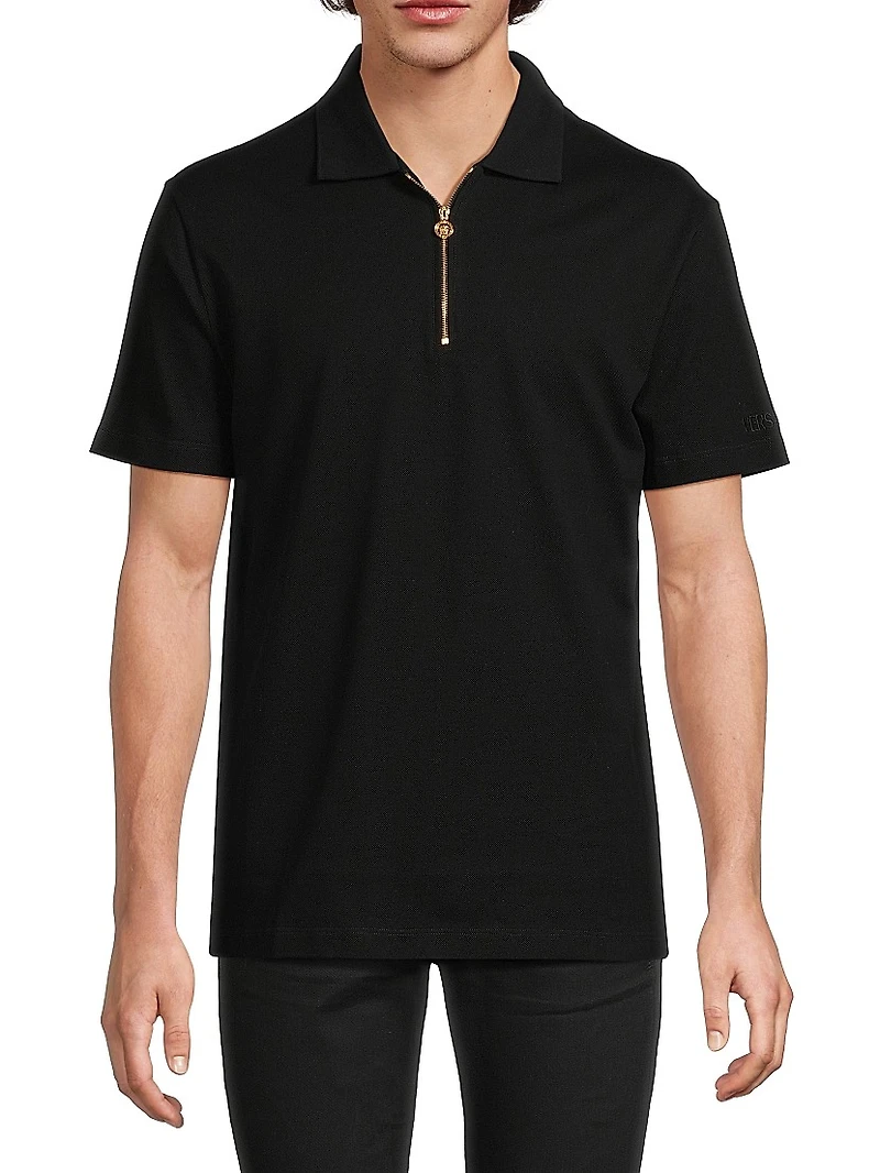 Embroidered Quarter-Zip Polo Shirt