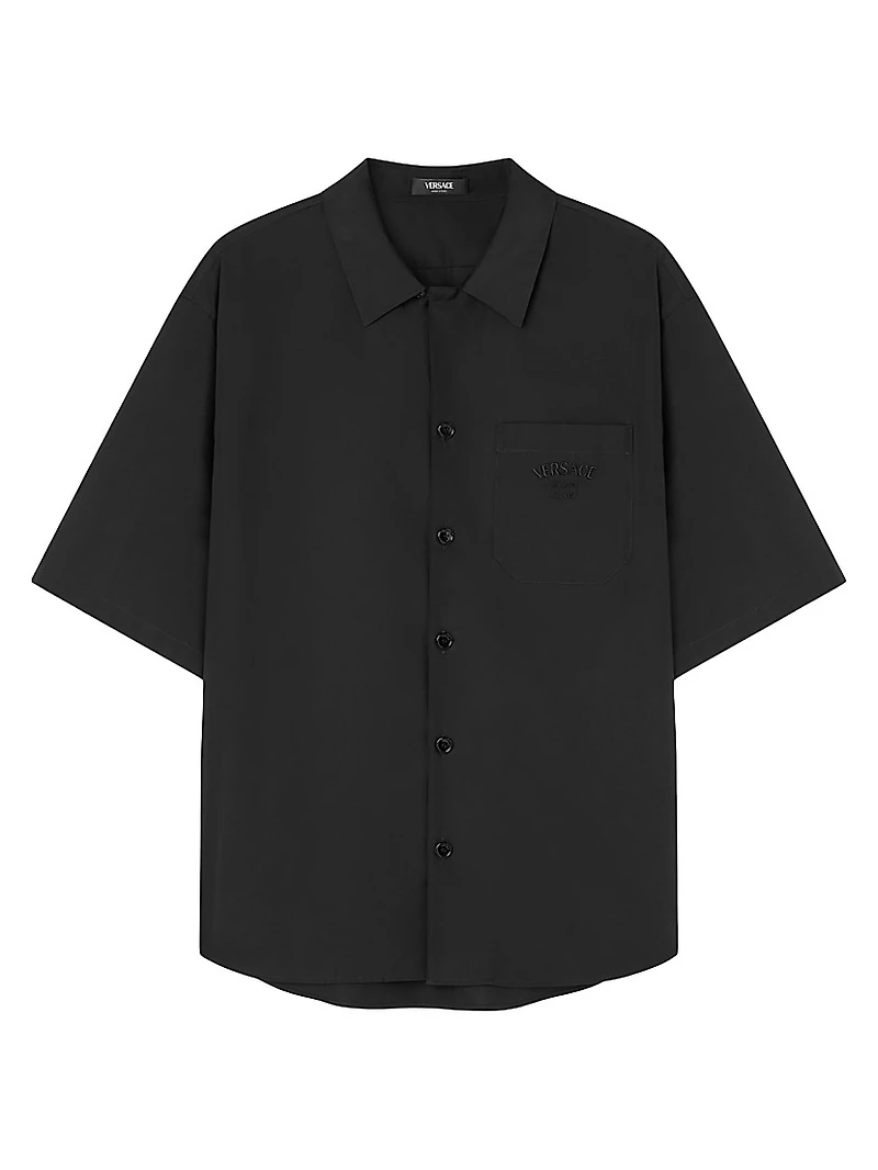 Medusa Chain Print & Stamp Embroidery Silk & Cotton Shirt