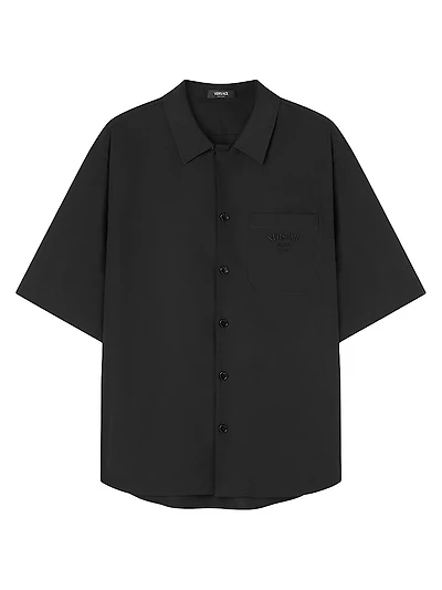 Medusa Chain Print & Stamp Embroidery Silk & Cotton Shirt