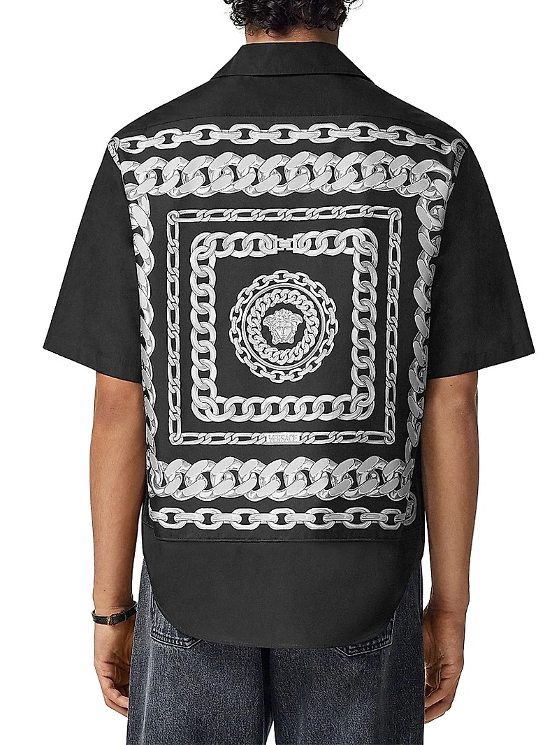 Medusa Chain Print & Stamp Embroidery Silk & Cotton Shirt