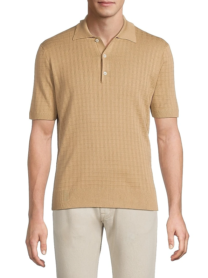 Grid Silk-Cotton Polo Shirt