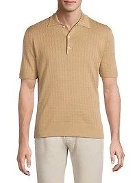 Grid Silk-Cotton Polo Shirt