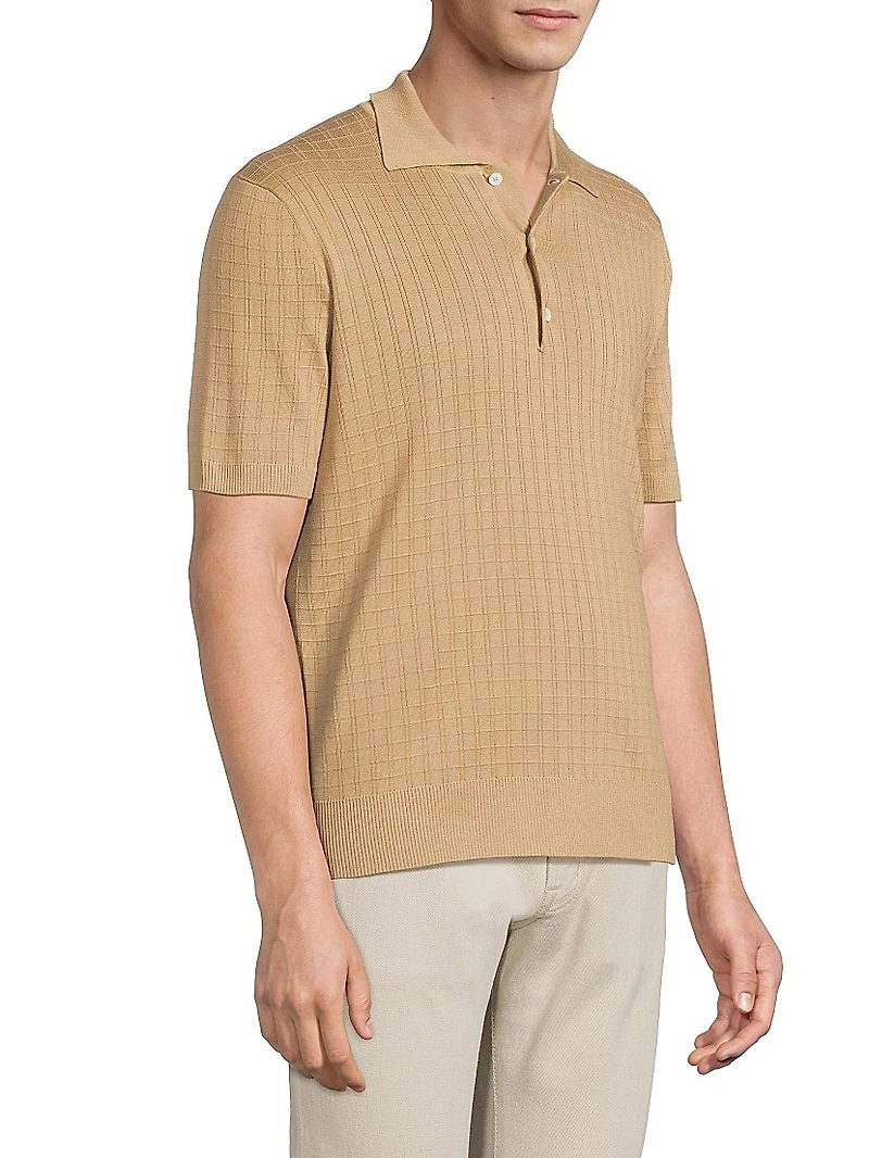 Grid Silk-Cotton Polo Shirt