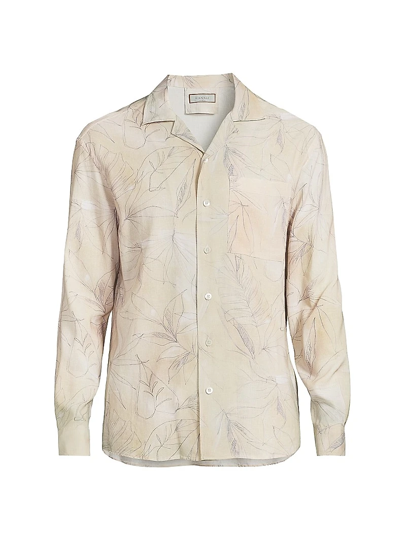 Leaf-Print Button-Front Shirt