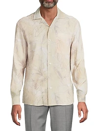 Leaf-Print Button-Front Shirt