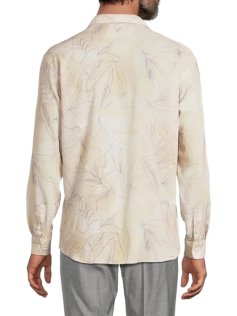 Leaf-Print Button-Front Shirt