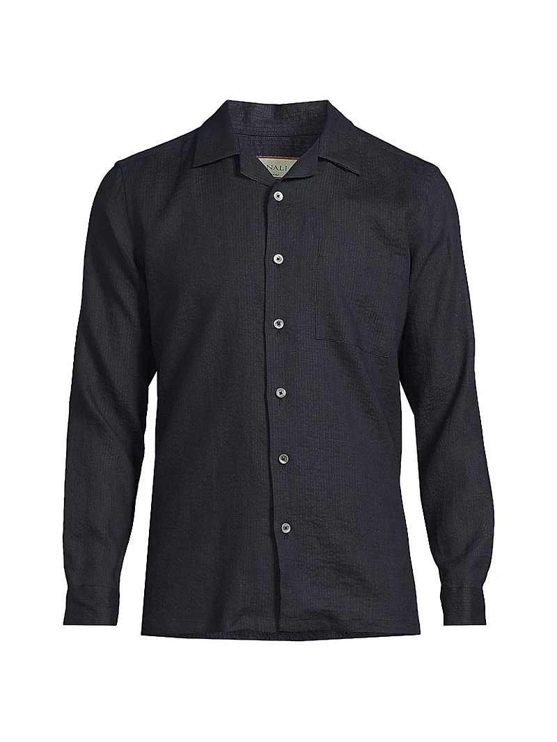 Linen Seersucker Button-Front Shirt
