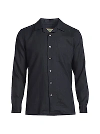Linen Seersucker Button-Front Shirt