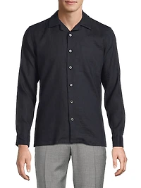 Linen Seersucker Button-Front Shirt