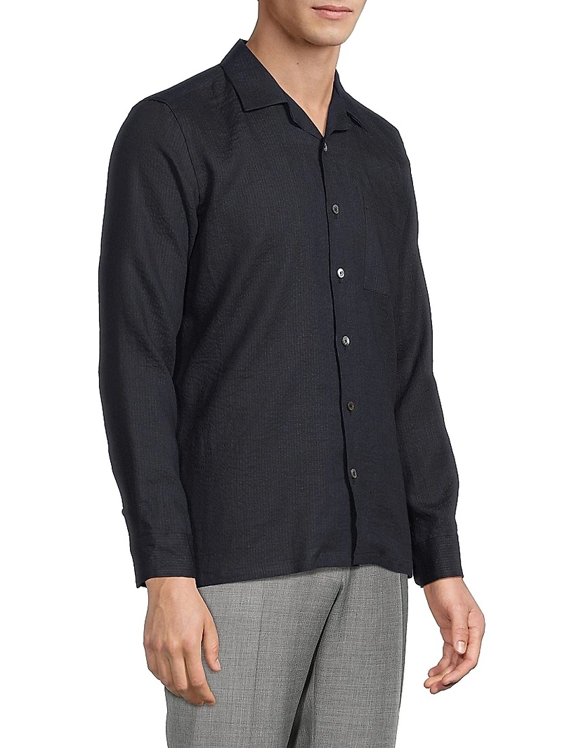 Linen Seersucker Button-Front Shirt
