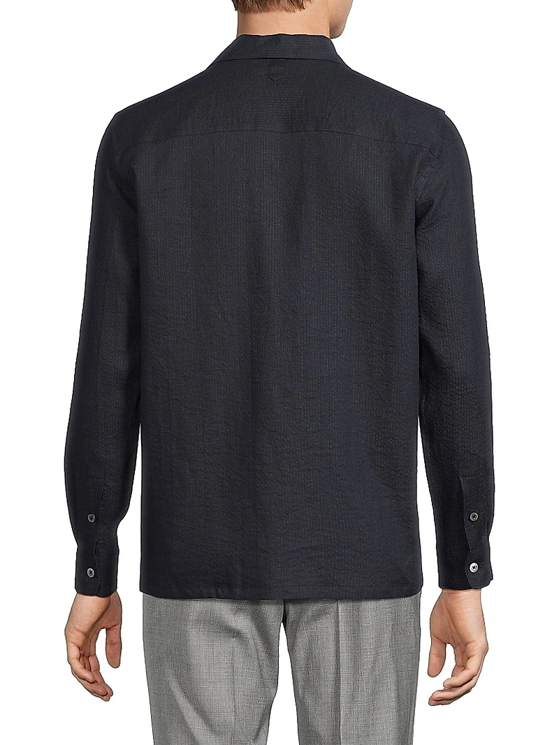 Linen Seersucker Button-Front Shirt