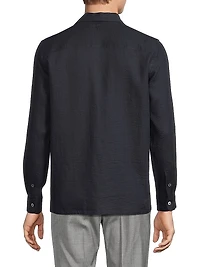 Linen Seersucker Button-Front Shirt