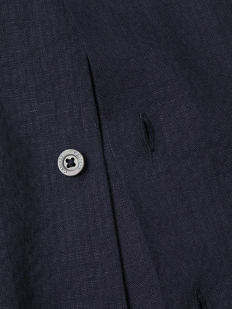 Linen Seersucker Button-Front Shirt