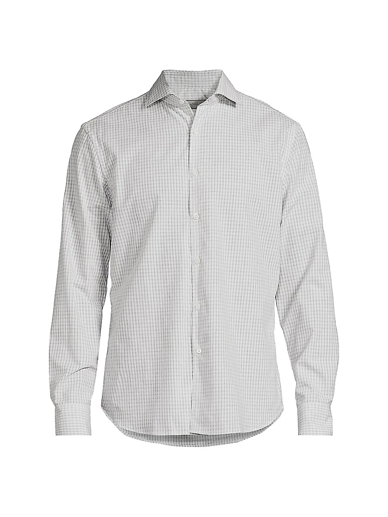 Gingham Cotton-Linen Button-Front Shirt