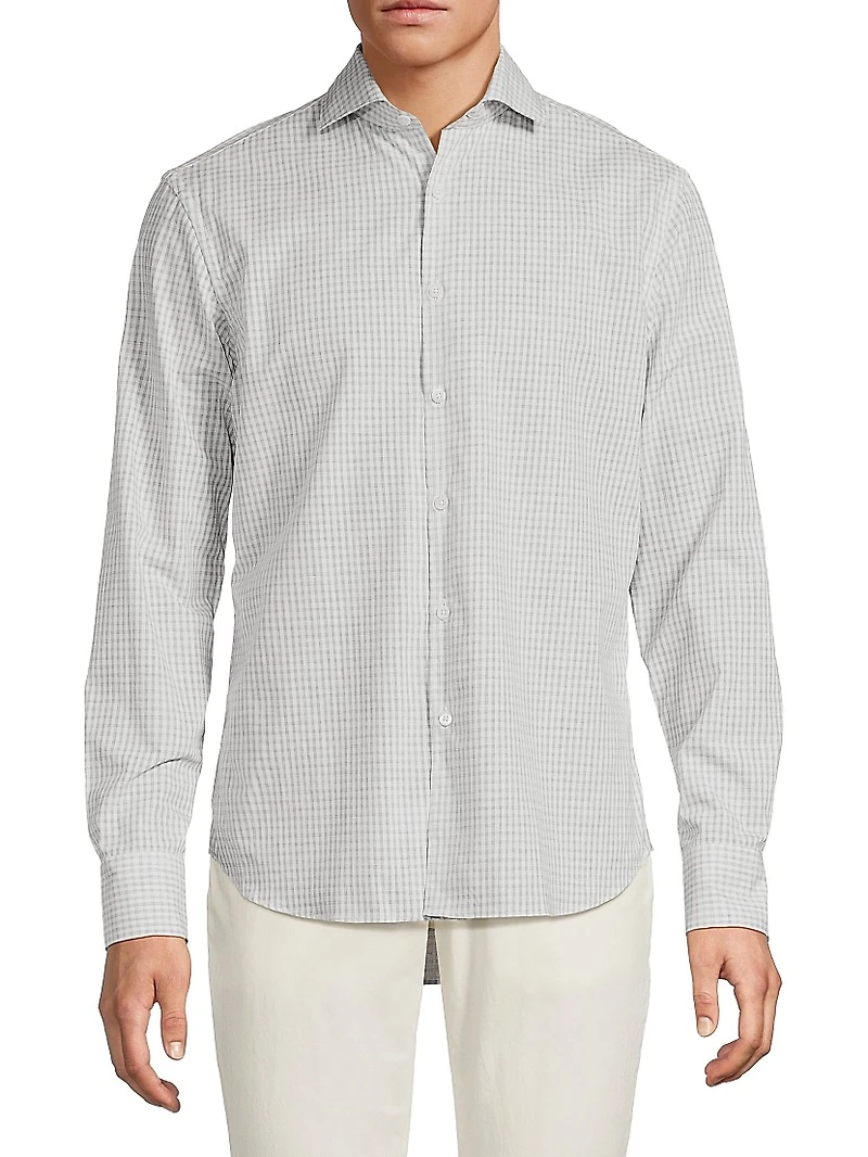 Gingham Cotton-Linen Button-Front Shirt