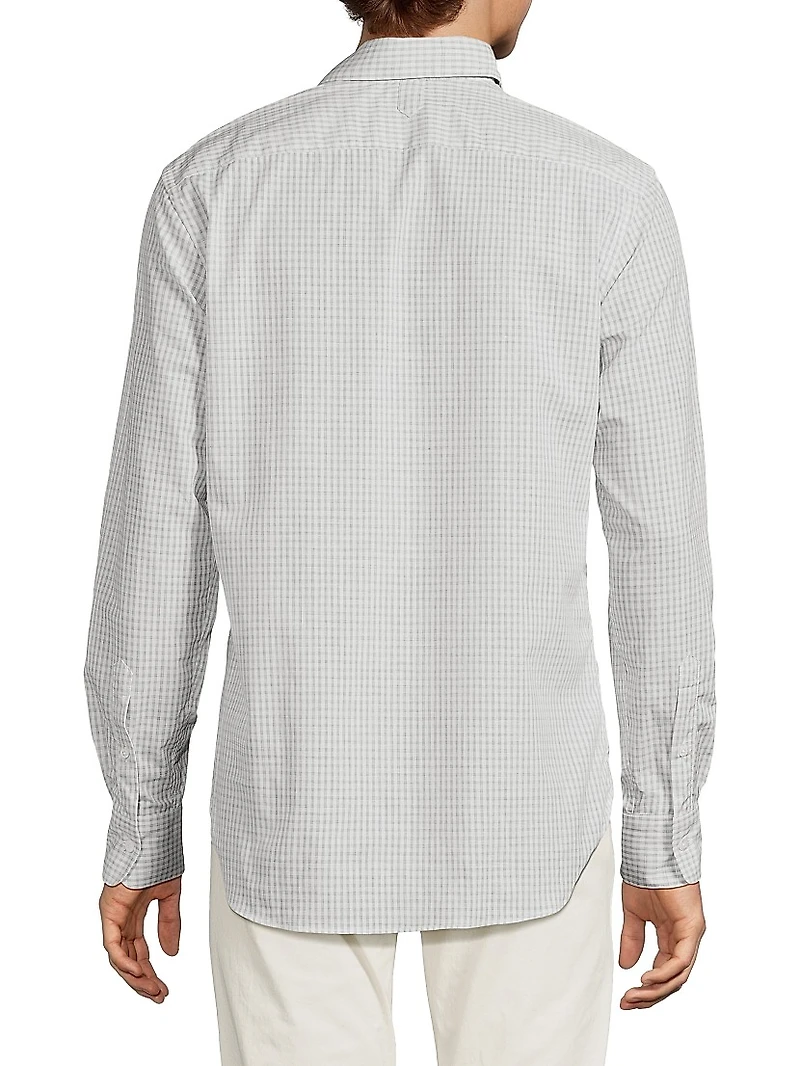 Gingham Cotton-Linen Button-Front Shirt