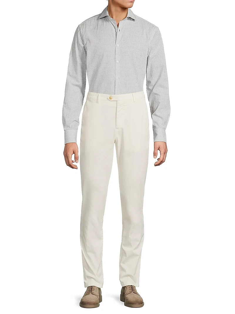 Gingham Cotton-Linen Button-Front Shirt