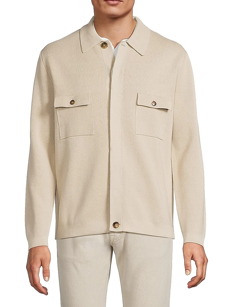 Cotton-Blend Button-Up Overshirt