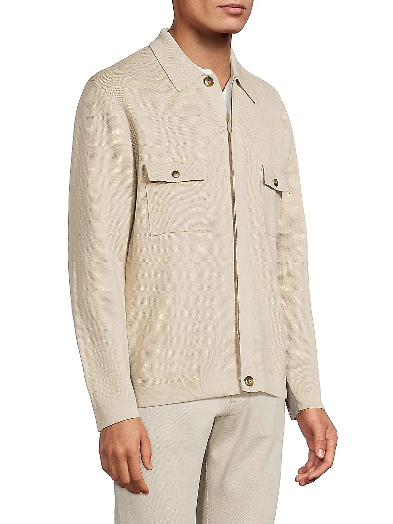 Cotton-Blend Button-Up Overshirt
