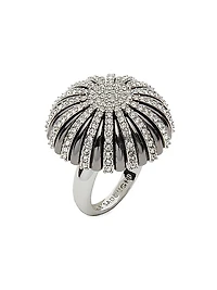 Deco Silvertone, Hematite-Plated & Crystal Ring