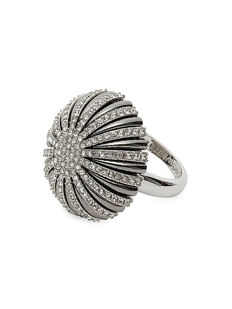 Deco Silvertone, Hematite-Plated & Crystal Ring