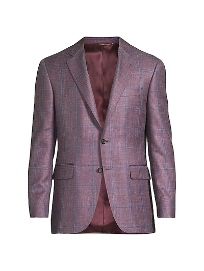 Windowpane Plaid Wool-Silk-Linen Sport Coat