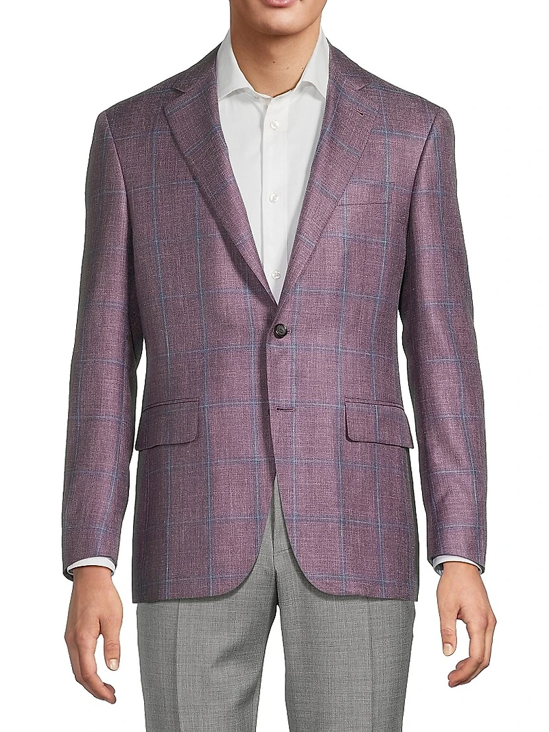 Windowpane Plaid Wool-Silk-Linen Sport Coat