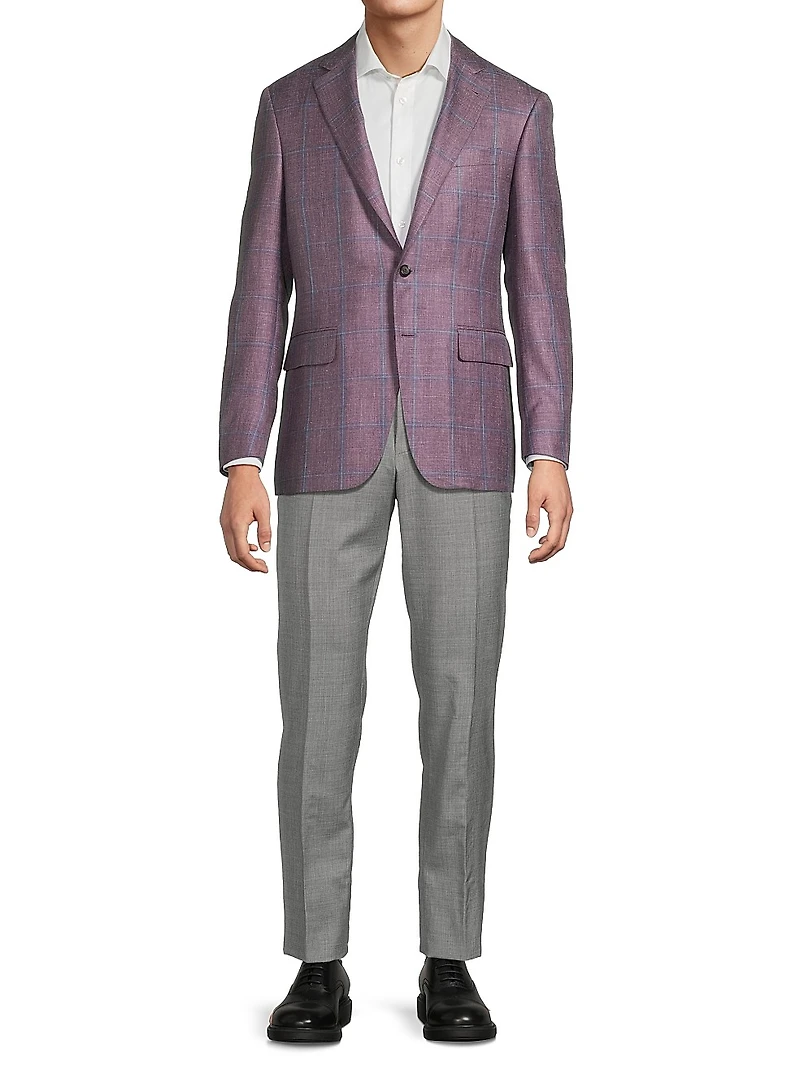 Windowpane Plaid Wool-Silk-Linen Sport Coat