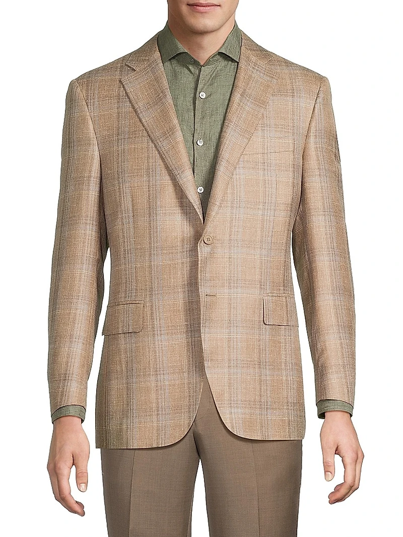 Plaid Wool-Silk-Linen Classic-Fit Sportcoat
