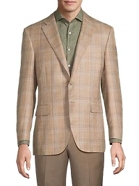 Plaid Wool-Silk-Linen Classic-Fit Sportcoat
