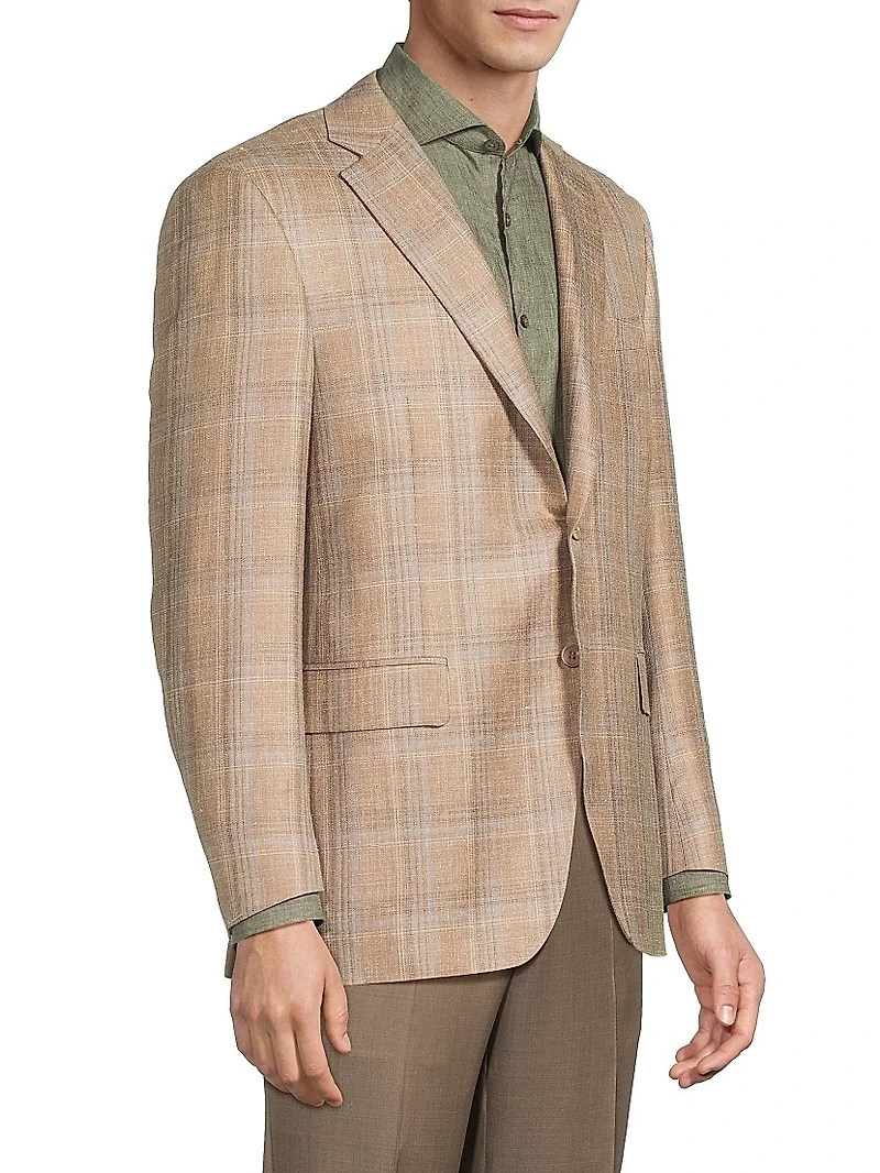 Plaid Wool-Silk-Linen Classic-Fit Sportcoat