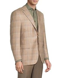 Plaid Wool-Silk-Linen Classic-Fit Sportcoat