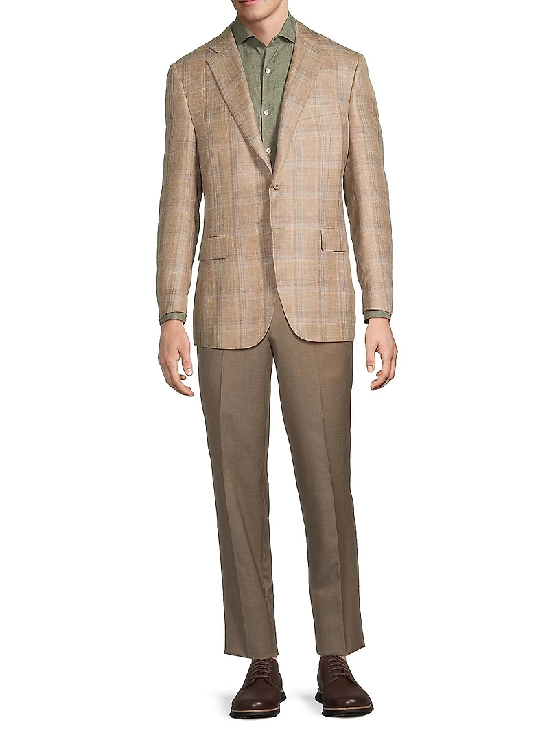 Plaid Wool-Silk-Linen Classic-Fit Sportcoat