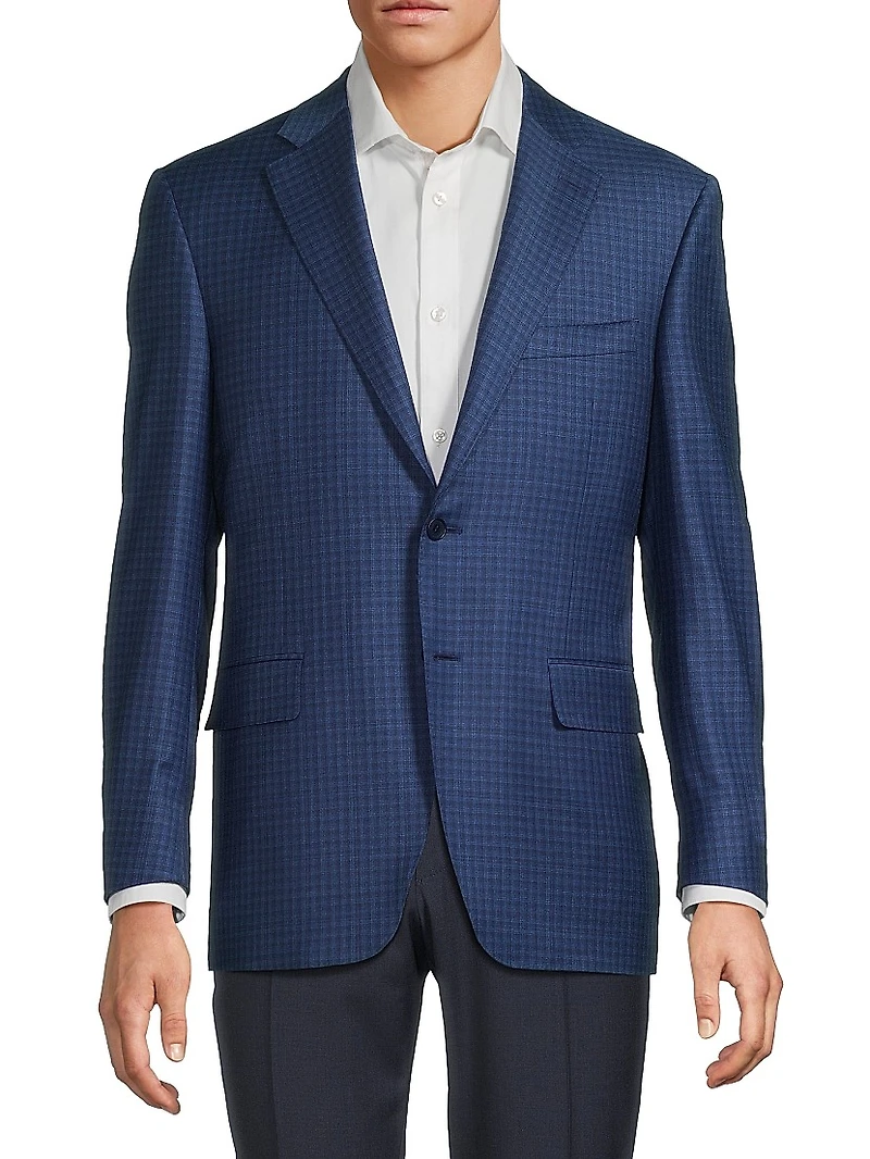 Micro-Plaid Wool Business Sport Coat