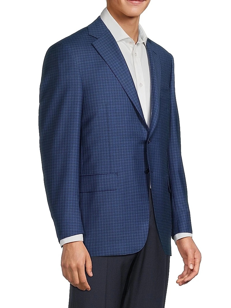 Micro-Plaid Wool Business Sport Coat