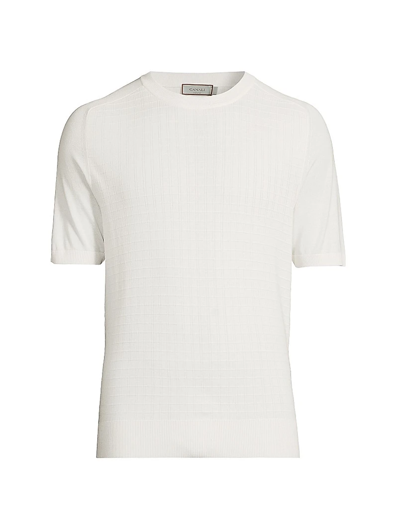 Silk-Cotton Textured Grid T-Shirt
