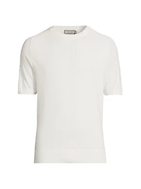 Silk-Cotton Textured Grid T-Shirt